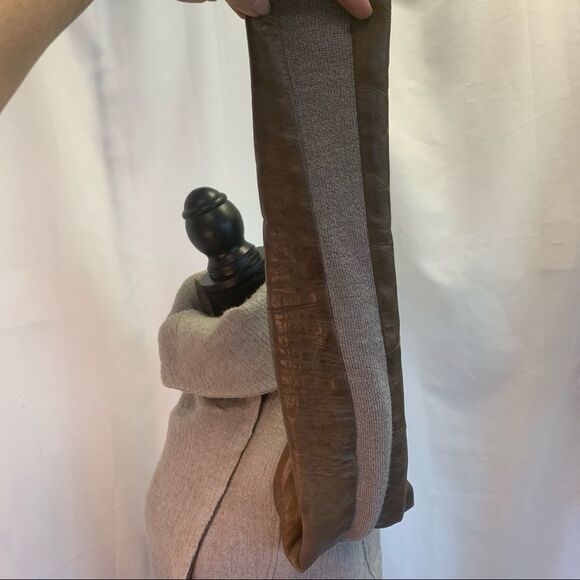 HELMET Lang wool & Lamb Leather brown gray colour block pattern coat Sz XS - Picture 9 of 16